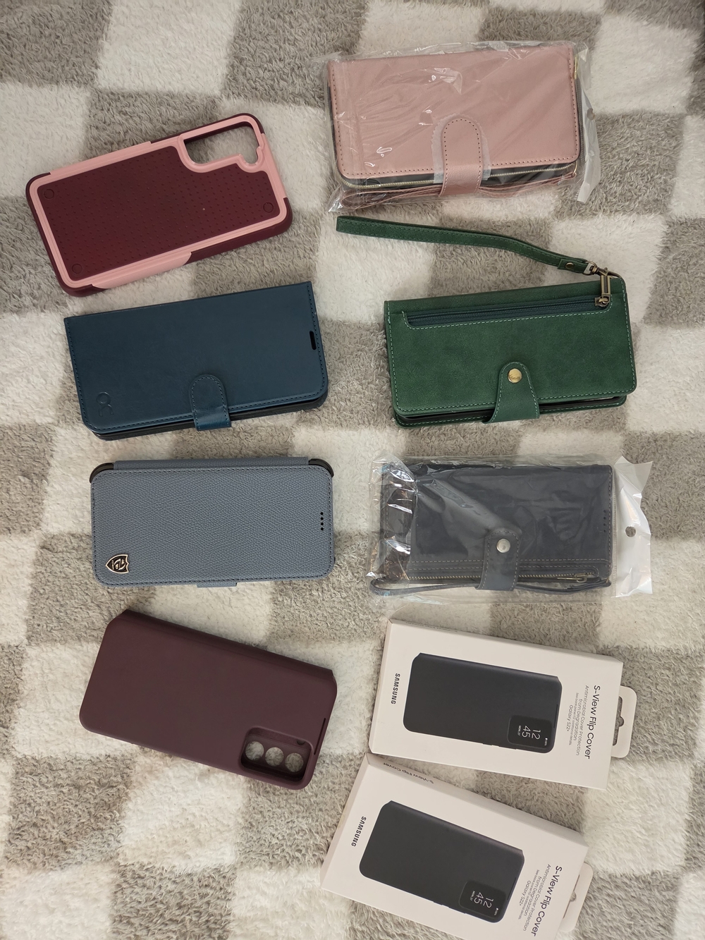 Assorted Samsung Galaxy S22 Plus Cases - Pink, Green, Blue, Burgundy, and Black